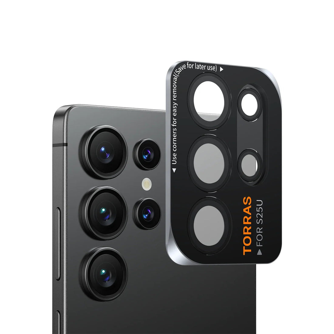 Lensguard Camera Protector for Samsung S25 Ultra - TORRAS black Lensguard camera protector for Samsung S25 Ultra, easy removal