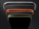 Layered phone case edges showing transparent, orange, and green protective bumpers