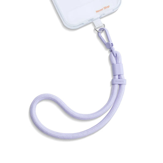 LoopGo Flex Wrist Phone Lanyard - TORRAS LoopGo Flex lavender wrist phone lanyard with "Never Stop" case.