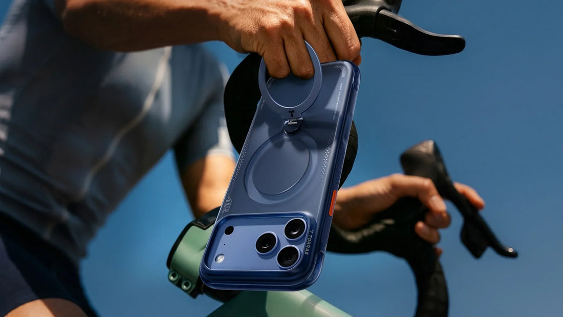 A close view of the raised camera area on a light blue iPhone 18 Pro case