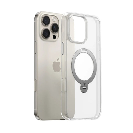 Ostand Q3 Spin for iPhone 16 Pro Max - TORRAS Ostand Q3 Spin clear case for iPhone 16 Pro Max with integrated magnetic stand.