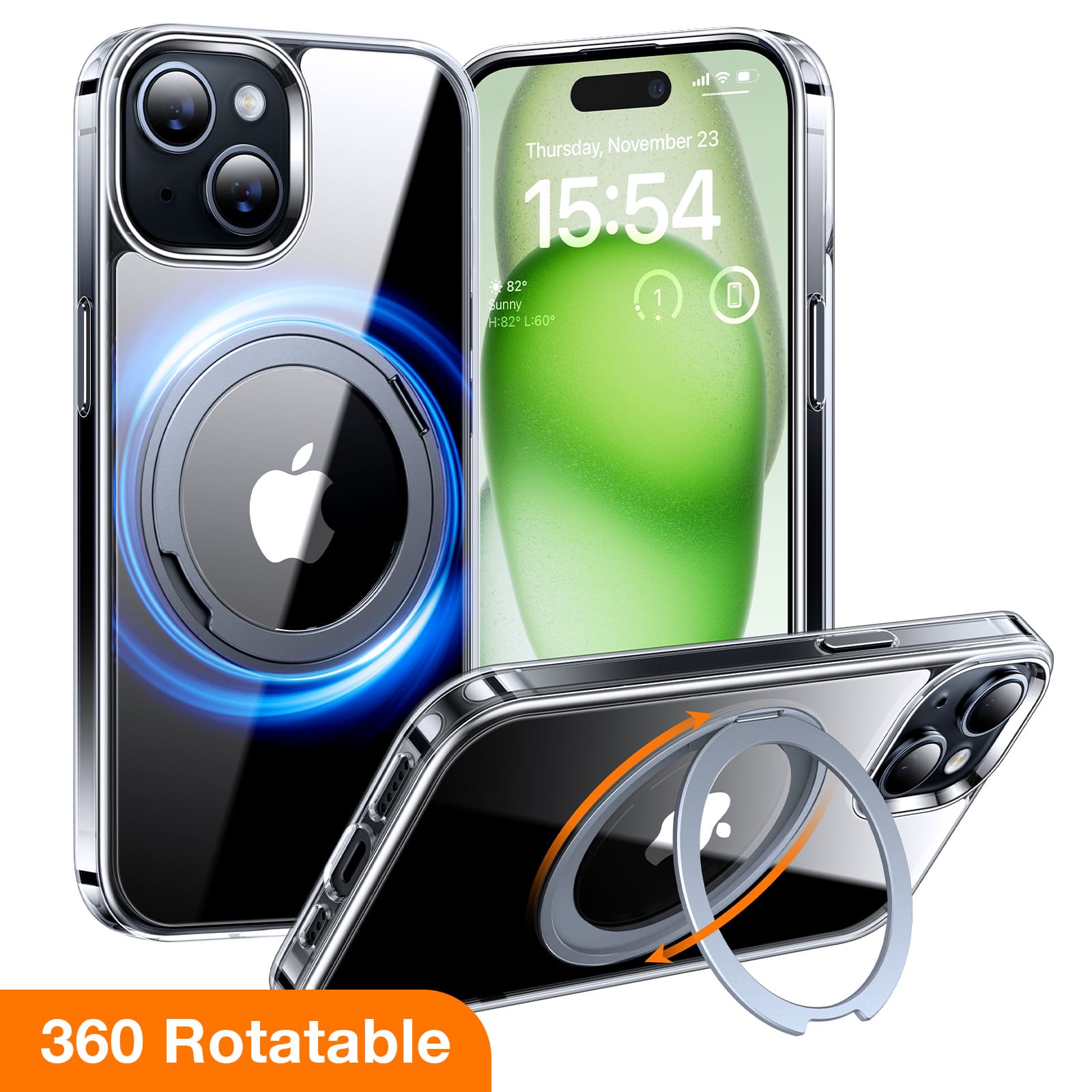 Transparente Magsafe-Hülle für iPhone 15/14-Serie Ostand R mit um 360° drehbarem Ständer