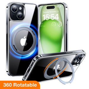 Coque Magsafe transparente Ostand R pour iPhone série 15/14 avec support rotatif à 360°