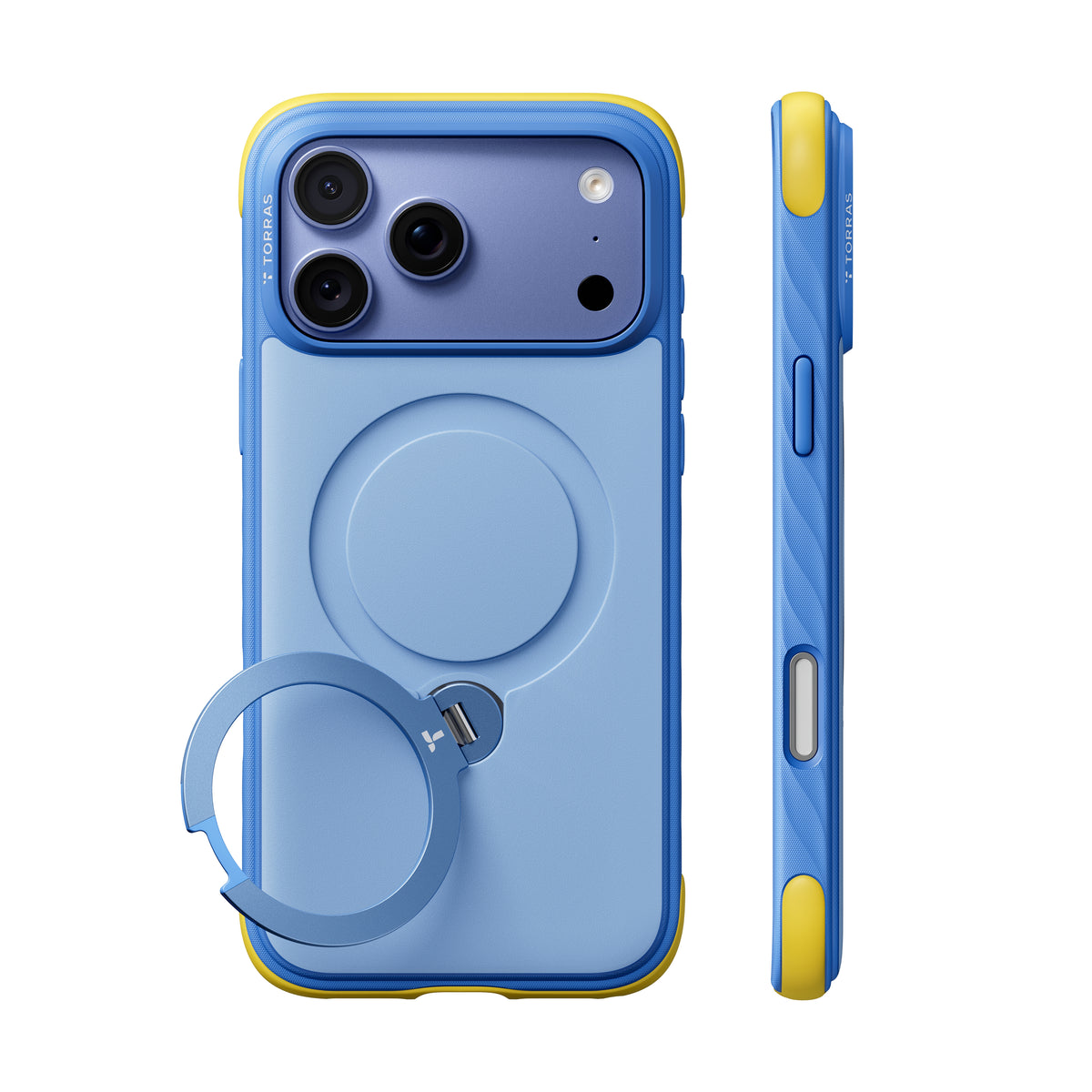 TORRAS Ostand Q3 Rugged case in blue with yellow accent buttons