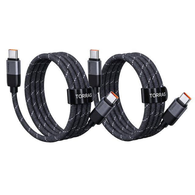 Two black braided NeoCable 60W USB-C charging cables