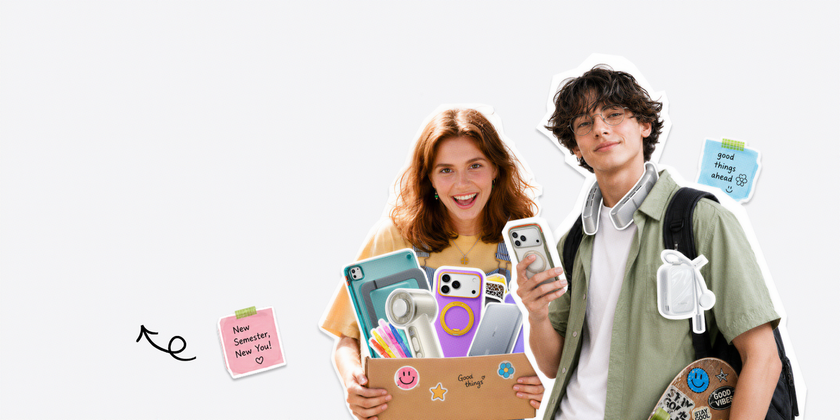 Two students with phones in TORRAS cases for back to school