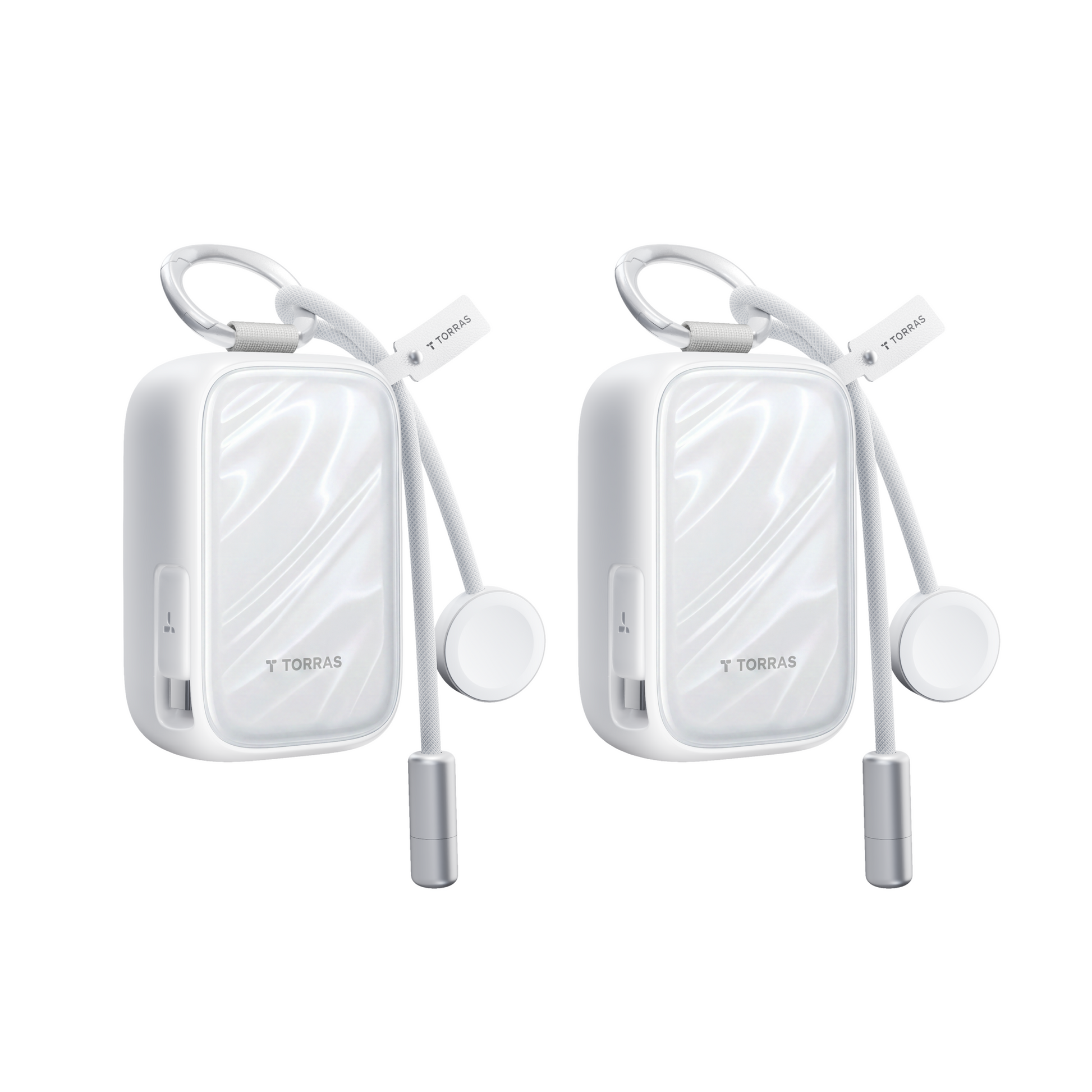 TORRAS PearlGo 10k power bank in mint with wave texture and attached cable