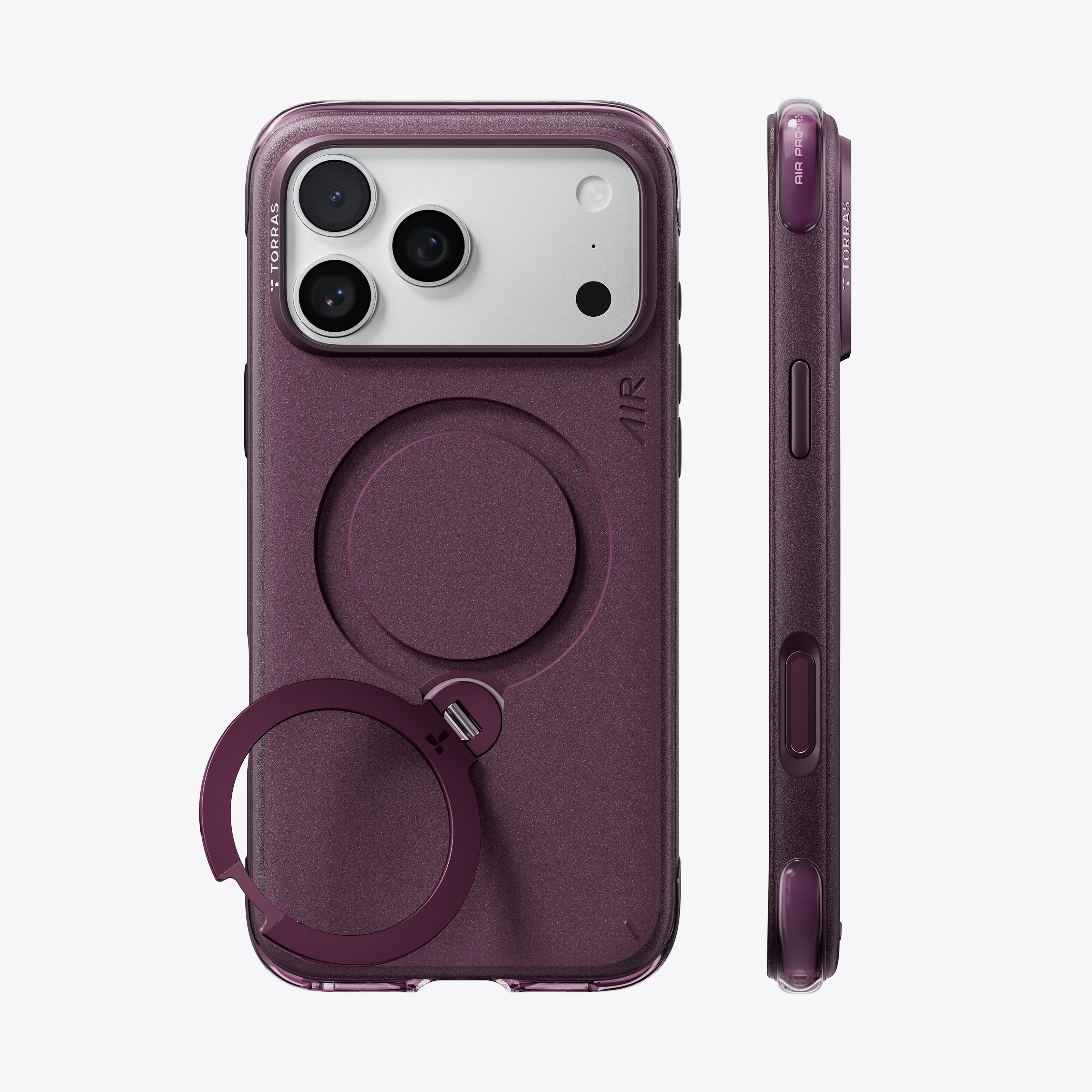 TORRAS Ostand Q3 Air Essential case in plum with a matching ring stand