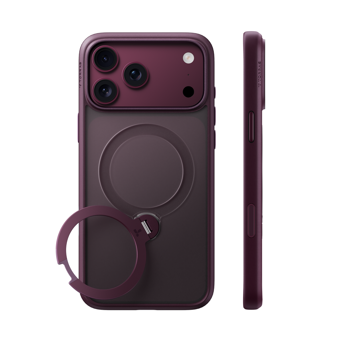 TORRAS Ostand Q3 Spin case for iPhone 18 Pro/Pro Max clipped to a backpack strap for portable carry