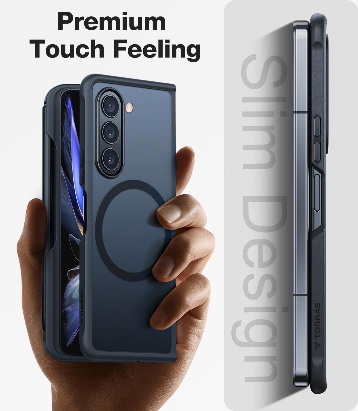 TORRAS Shockproof Z Fold 3 Case [Military-Grade Drop Protection][No  Adhesive Worry] Slim Thin Translucent Matte Galaxy Z fold 3 Case Compatible  for