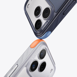 White Ostand Q3 Rugg case with orange bumpers and ring