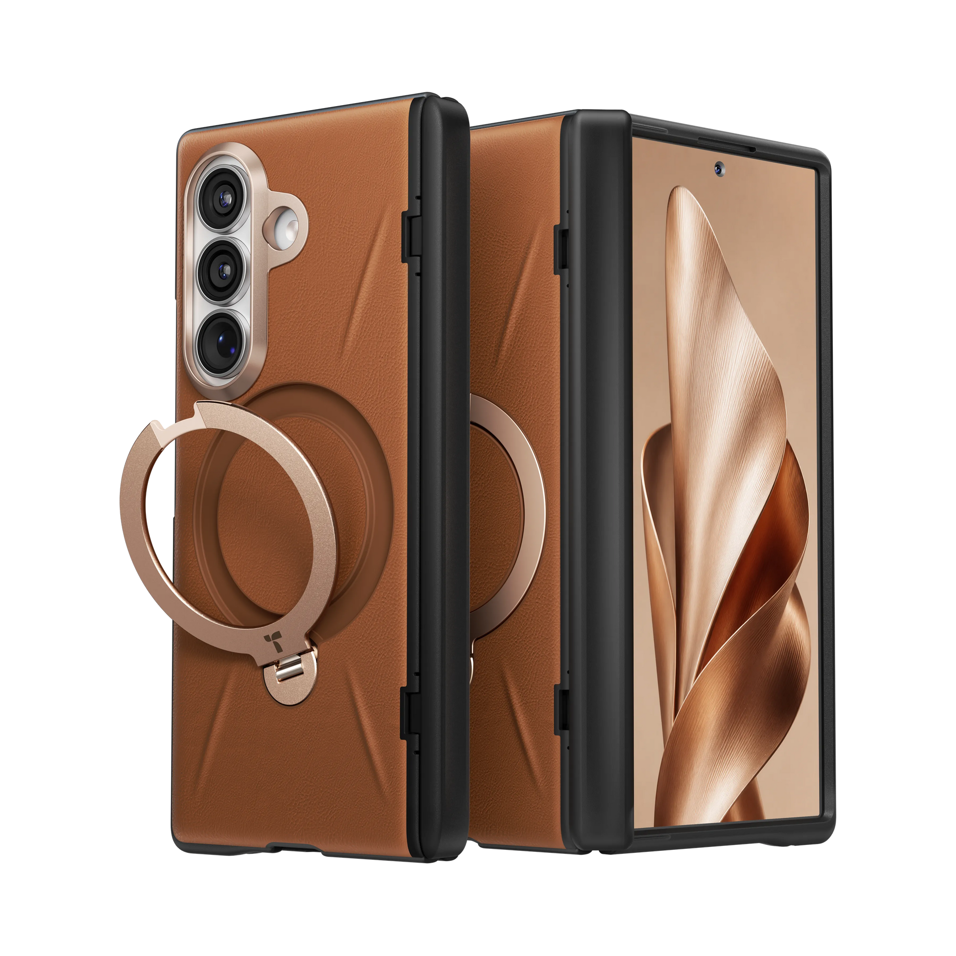 Brown and black Ostand Q3 Vegskin Galaxy Z Fold 8 cases