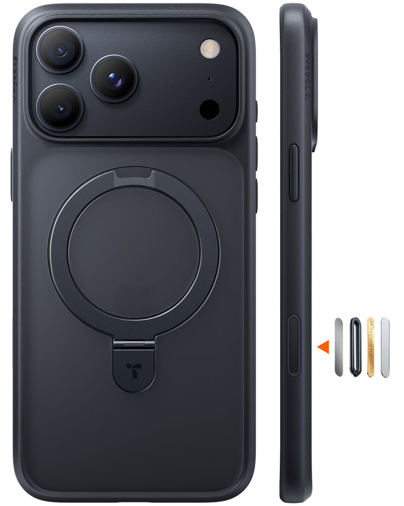 TORRAS case in black with a fold-flat ring stand