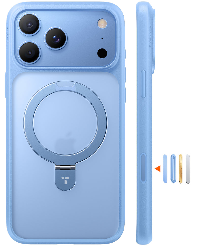 TORRAS case in light blue with a fold-flat ring stand