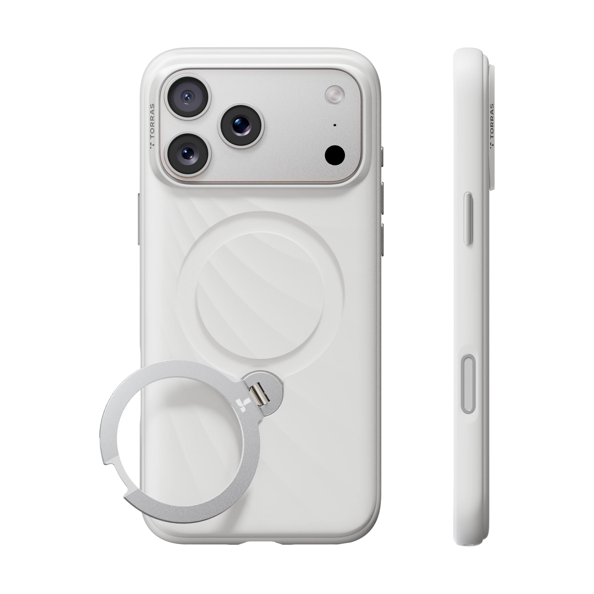 TORRAS Ostand Q3 Silicone Wind Limited case for iPhone 18 Pro/Pro Max Q3 Silicone in white with a wave-textured back