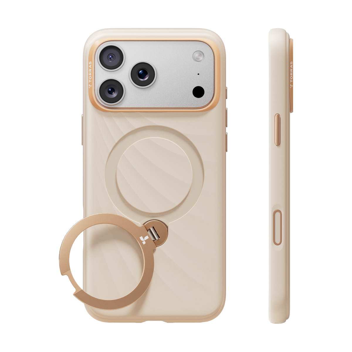 TORRAS Ostand Q3 Silicone Wind Limited case for iPhone 18 Pro/Pro Max Q3 Silicone in sand with a matching ring stand