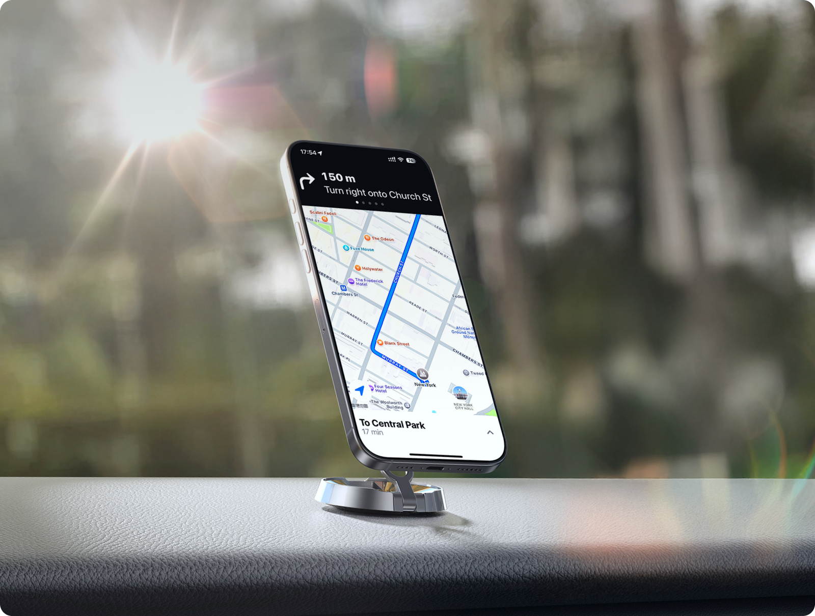 Phone showing navigation on a TORRAS car mount