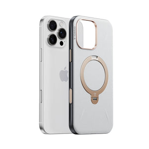 TORRAS Ostand Q3 VegSkin iPhone 16 Pro Max case white textured rose gold MagSafe stand