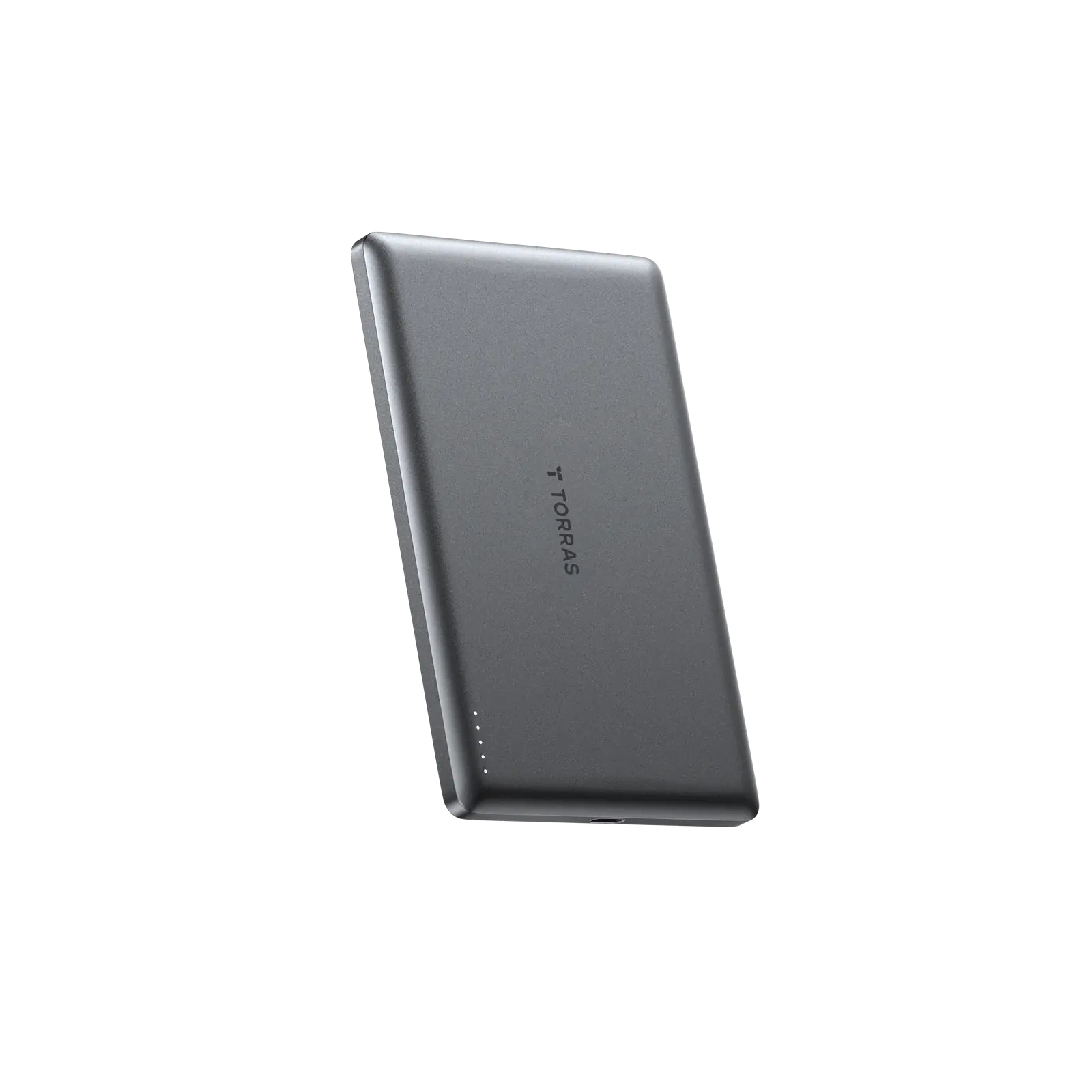 TORRAS grey ultra-compact magnetic power bank with 5000mAh capacity, slim design.
