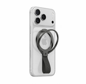 Ostand Ring clear phone case with black braided wrist loop