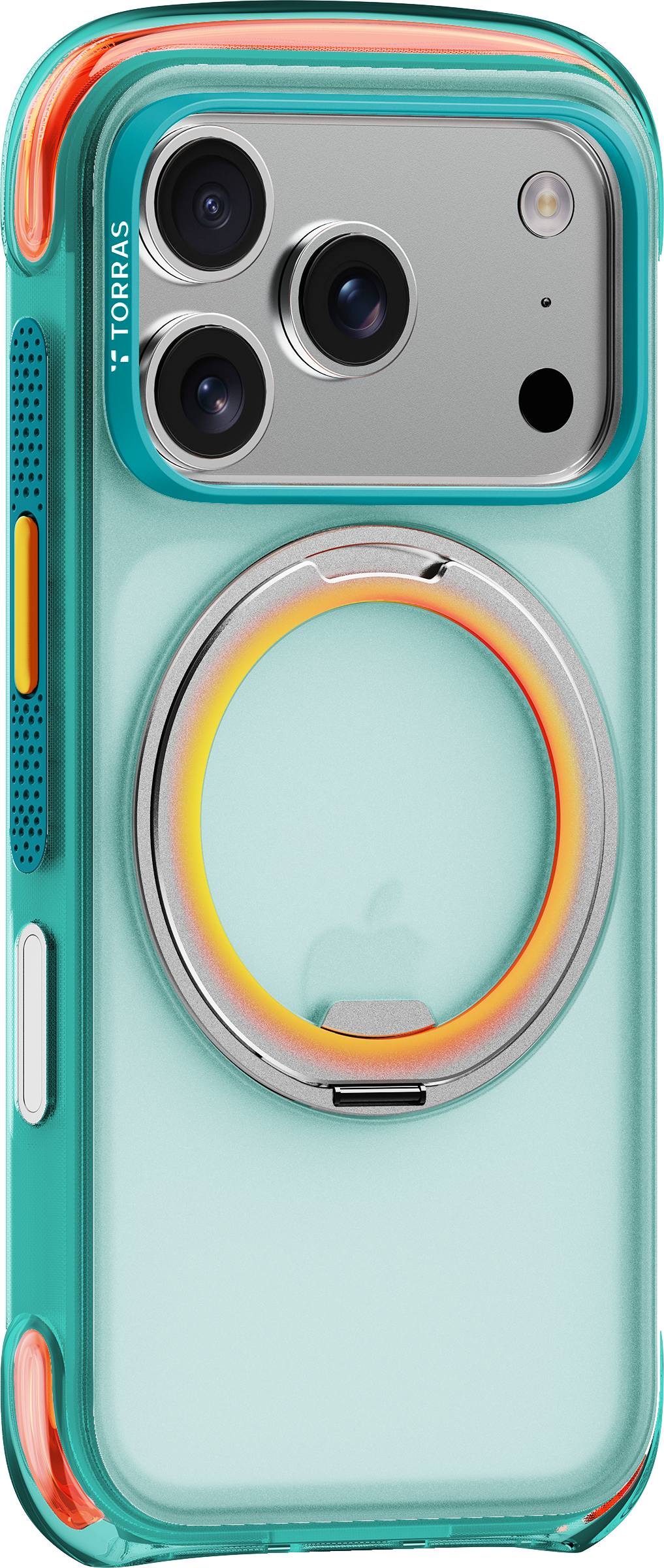 TORRAS Ostand O3 Air Core case for iPhone 18 Pro/Pro Max in mint with a gold-orange ring
